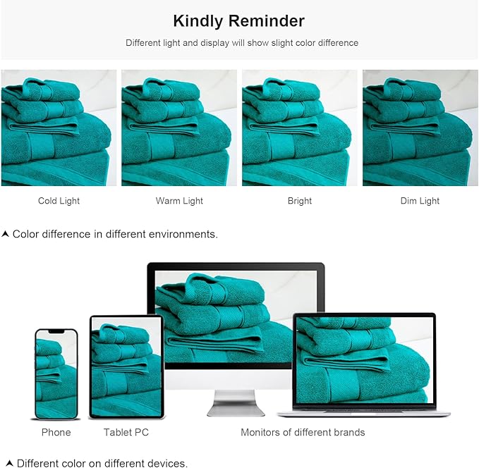 COZYART Turquoise Bath Towels Set 6 Piece, Luxury 100% Turkish Cotton 650GSM Hotel Quality, Soft, Absorbent,Towel Sets for Bathroom | 2 Bath Towels 2 Hand Towels 2 Washcloths