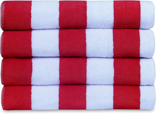 Casa Lino Large Beach Towel Set - Beach Towels Oversized - Highly Absorbent & Quick Dry Pool Towels - Soft 100% Cotton Large Bath Towel Set - 60" x 30" - Pack of 4 - (Calementine Sea Red)
