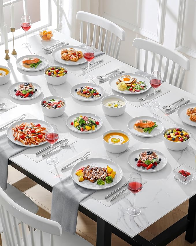MALACASA 18 Pieces Gourmet Porcelain Dinnerware Sets, Premium Plates and Bowls Set, High-Fired Ceramic Dishes Set for 6, Chip & Scratch Resistant, Microwave Dishwasher Safe, White, Series LEXI