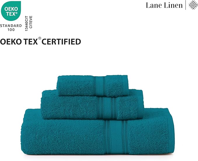LANE LINEN Luxury 6-Piece Bath Towel Set - 100% Cotton, Quick-Dry, Super Absorbent, Zero Twist - Includes 2 Bath Towels, 2 Hand Towels, 2 Washcloths - Sea Port