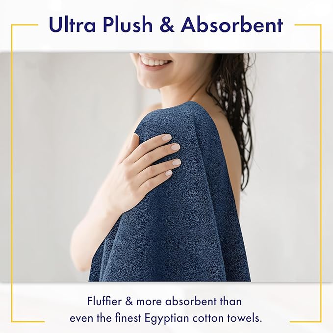 Ultra Soft & Plush Viscose from Bamboo Bath Towels - 700 GSM Luxury Bath Towels - 6 Piece Set - Super Absorbent & Quick Drying (Navy Blue)