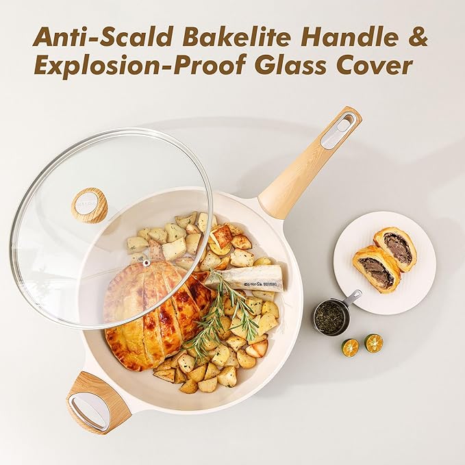 SENSARTE Ceramic Nonstick Frying Pan Skillet with Lid, 13.3 Inch Large Deep Frying Pan, 6 QT Saute Pan, Induction Pan, Healthy Non Toxic Cooking Pan with Helper Handle, PFOA PFAS PTFE Free