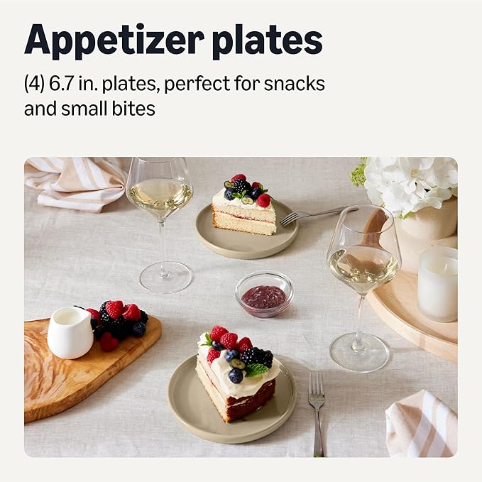 Amazon Basics Glazed Stoneware Appetizer Plates, Ceramic 4-Piece Set, Microwave and Dishwasher-Safe, 6.7 in., Linen Gray