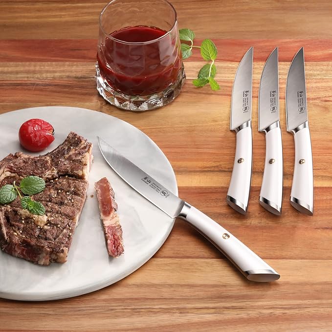 Cangshan ELBERT Series German Steel Forged 4-Piece Fine-Edge Steak Knife Set (White)