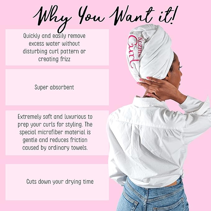 Kozma Curl Microfiber Hair Towel 20 x 37 | Anti-Frizz Microfiber Towel for Curly Hair | Super Soft Absorbent Hair Wrap Turban | Fast Drying Gentle Alternative to Cotton