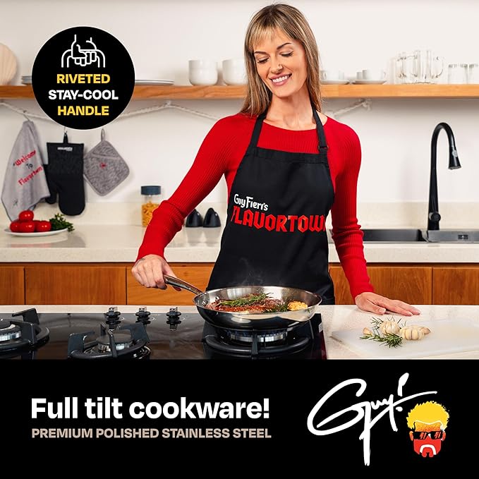 Guy Fieri's Flavortown 10.3" Stainless Steel Frying Pan - Tri-Ply Base with Stainless Stay Cool Handles, Oven Safe up to 500°F, Induction Cooktop Compatible, Versatile Cookware for Every Kitchen