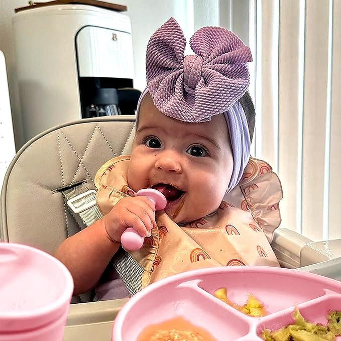 TalkTools ITSY Tiny Silicone Spoons – Twin Pack Soft Silicone Self-Feeding Training Spoons for Kids & Toddlers, Anti-Choking Flange Guard and Non-Slip Handle (Bubblegum)