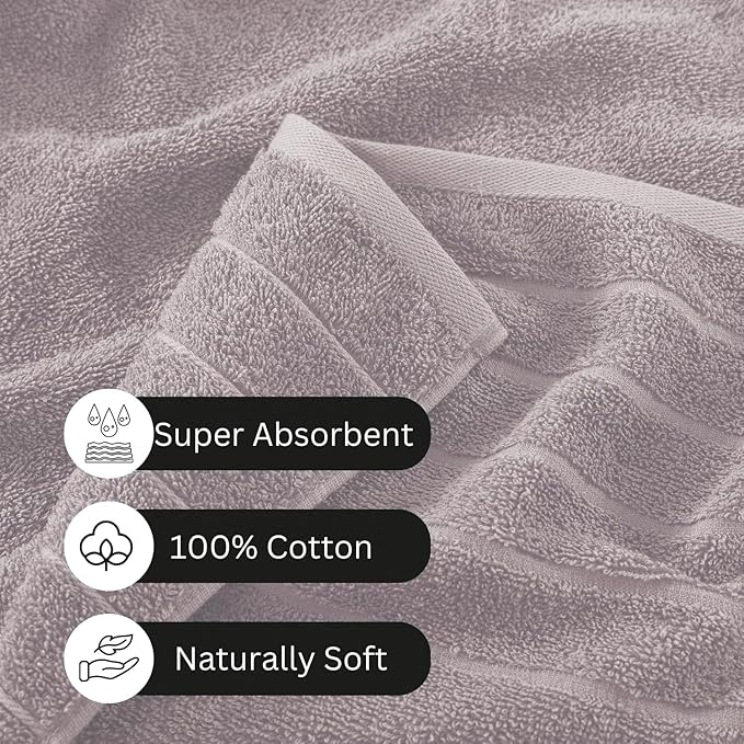 Casa Platino 100% Cotton 12 Piece Bath Towel Set - Ring Spun, Quick Dry, Super Soft & Highly Absorbent - 4 Bath, 4 Washcloths, 4 Bathroom Hand Towels - Hotel Quality Bathroom Towel Set - Platinum