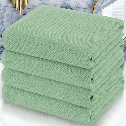 VOOVA & MOVAS Green Bath Towels (4PC, 30"x56") - 100% Cotton | Quick Dry | Light Weight | Thick | Soft | Absorbent - Luxury Shower Towel for Bathroom, Bath Towels Gift Set, Sage Green