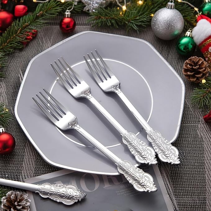 Ciaell 200 Pieces Silver Plastic Forks - Silver Disposable Forks - 7.4inch Heavy Duty Plastic Forks - Heavyweight Dessert Forks Perfect for Parties Weddings Birthdays
