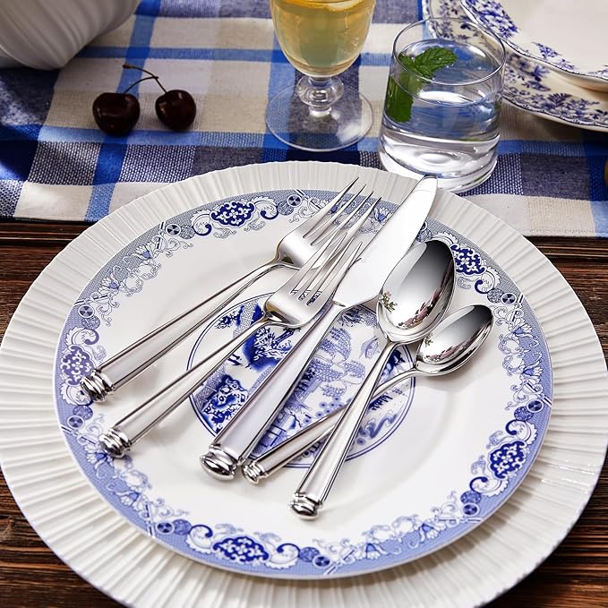 KEAWELL Premium Regal 20-Piece Silverware Set – 18/10 Stainless Steel Flatware with Tapered Column Handles, Dishwasher Safe and Perfect for Gifting or Formal Dining (20, Silver)