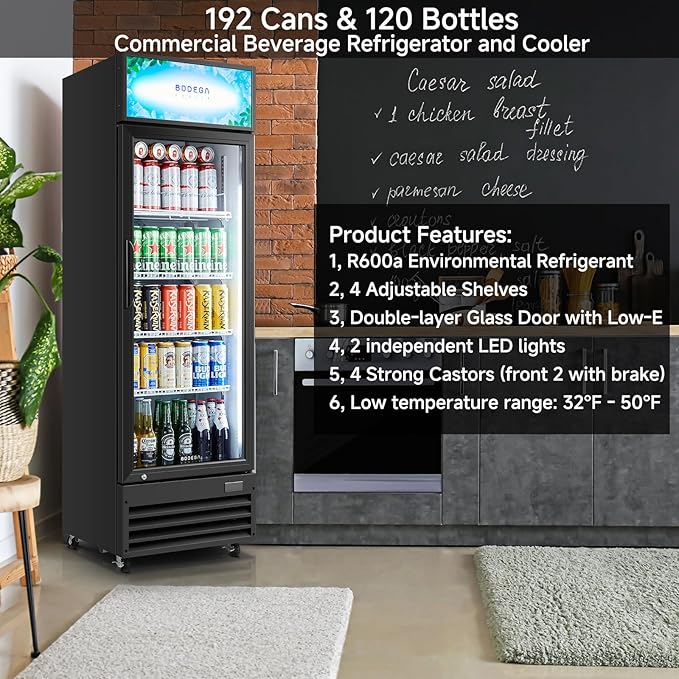 BODEGA BODEGACOOLER Commercial Beverage Refrigerator and Cooler, Commercial Merchandiser Refrigerator with Soft LED Light, Adjustable Shelves, Display Cooler with 192 cans & 120 bottles,9.0 Cu.Ft.
