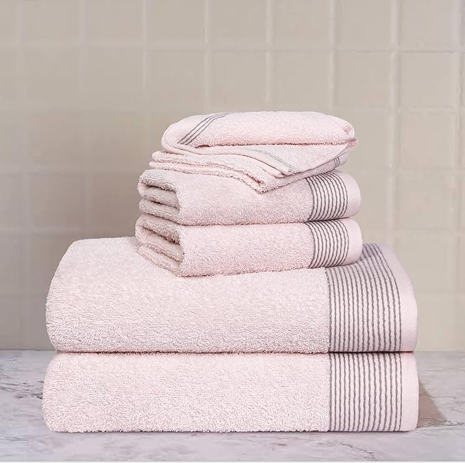 Belizzi Home 100% Cotton Ultra Soft 6 Pack Towel Set, Contains 2 Bath Towels 28x55 inchs, 2 Hand Towels 16x24 inchs & 2 Washcloths 12x12 inchs, Compact Lightweight & Highly Absorbant - Pink