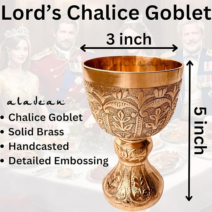 Medieval Goblet Lord's Vintage Chalice | 1x Solid Brass Royal Wine Cups - Renaissance Vintage Goblet Gifts Birthday Christmas Wedding Anniversary Ceremonial Wine Drinkware 1pc Pack (Lord's Chalice)