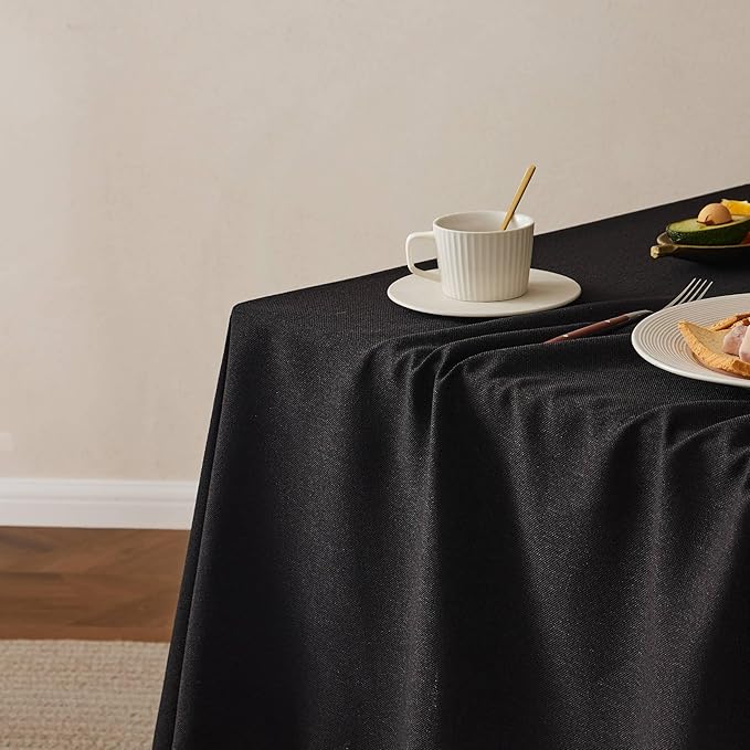 Linen Tablecloth with Tassels, Farmhouse Style Black Tablecloth, Water Resistant Burlap Tablecloths for Round Table, 52 Inch Round Black