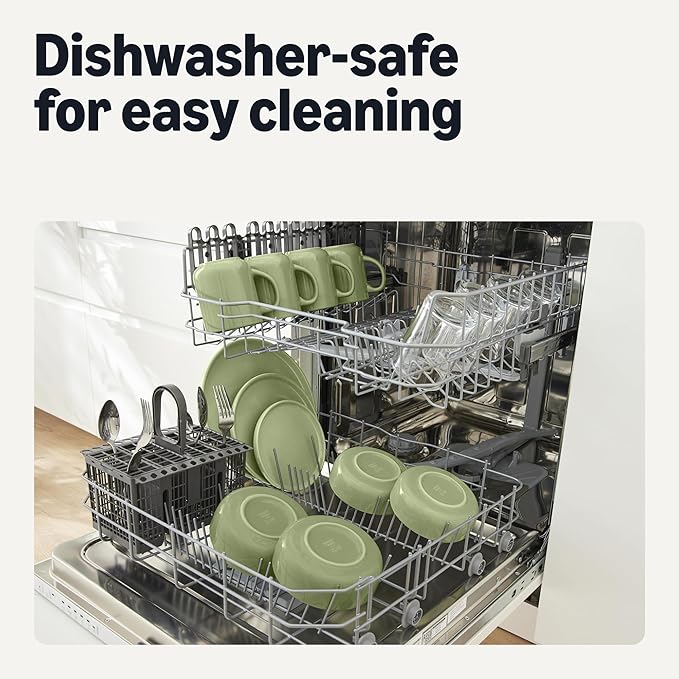 Amazon Basics Glazed Stoneware Appetizer Plates, Ceramic 4-Piece Set, Microwave and Dishwasher-Safe, 6.7 in., Olive