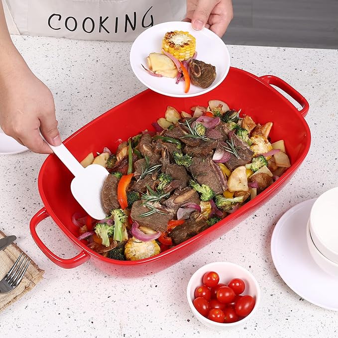 6 Quart Large Rectangular Baking Dish, 16x11 Inches Ceramic Baking Pan Casserole Dish for Cooking,Kitchen and Daily Use, Safe for Oven Microwave Refrigerator Disinfection Cabinet and Dishwasher,Red