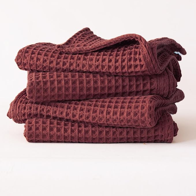 Premium Waffle Hand Towels Pack of 4 Extra Large 20x35 inch - 100% Turkish Cotton, Waffle Weave, Quick Dry, Lint Free, Super Absorbent Hand Bath Towel (Dark Red, Set of 4 Hand Towels)