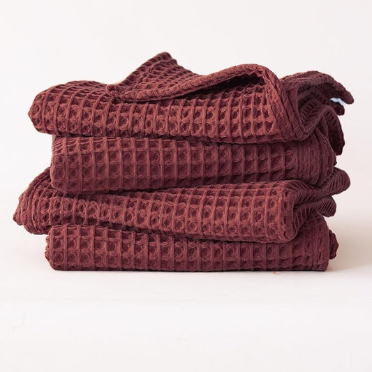 Premium Waffle Hand Towels Pack of 4 Extra Large 20x35 inch - 100% Turkish Cotton, Waffle Weave, Quick Dry, Lint Free, Super Absorbent Hand Bath Towel (Dark Red, Set of 4 Hand Towels)
