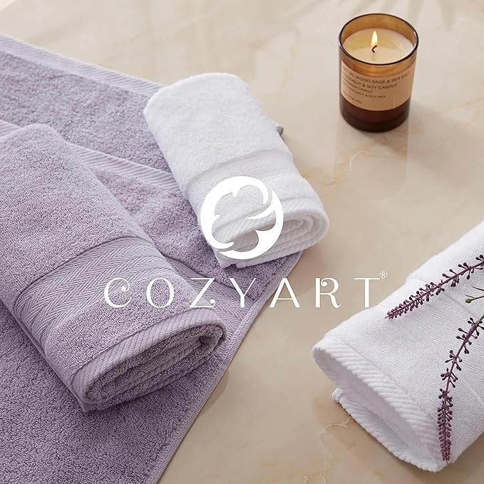 COZYART Lavender Hand Towels for Bathroom 4 Pcs, 13x30 Cotton Guest Hands Towel Set Super Soft Absorbent Durable 650 GSM for Daily Use