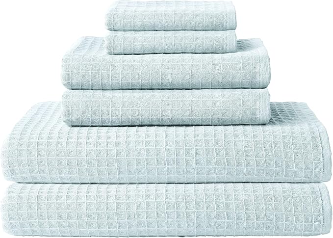 UCHINO Waffle Twist Cotton Weave Hand Towel for Bathroom Lightweight Absorbent Quick Dry Honeycomb Texture Solid Terry Loop Reverse 20" x 30", 1 Hand Towel, Ocean Blue