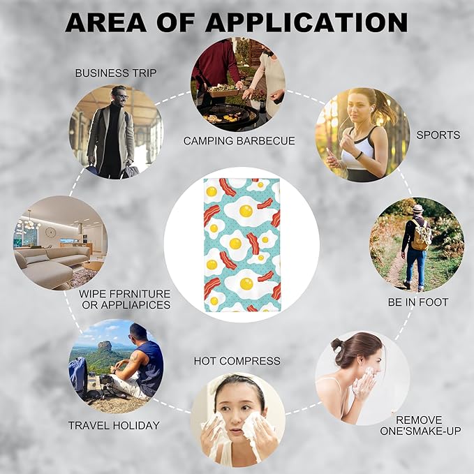 Hand Towels Set of 2 Eggs and Bacon Towels for Bathroom Soft Absorbent Decorative Hand Bath Towels Dish Towels for Kitchen Sports Gym Yoga Home Decor 14 x 28 in