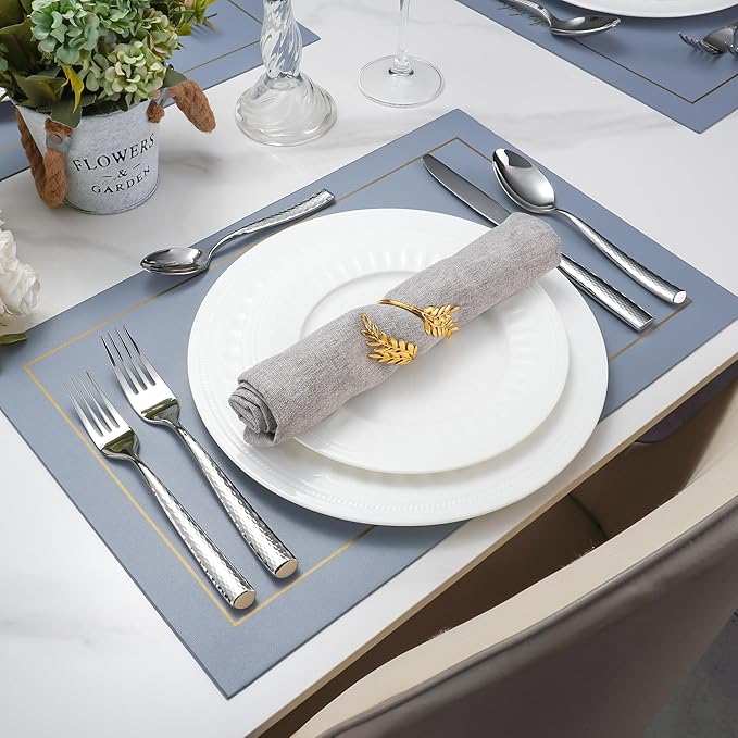 20-Piece Luxury Hammered Silverware, 18/10 High End Flatware for 4, Forged Silverware Set, Thick Handle Heavy Duty, Dishwasher Safe