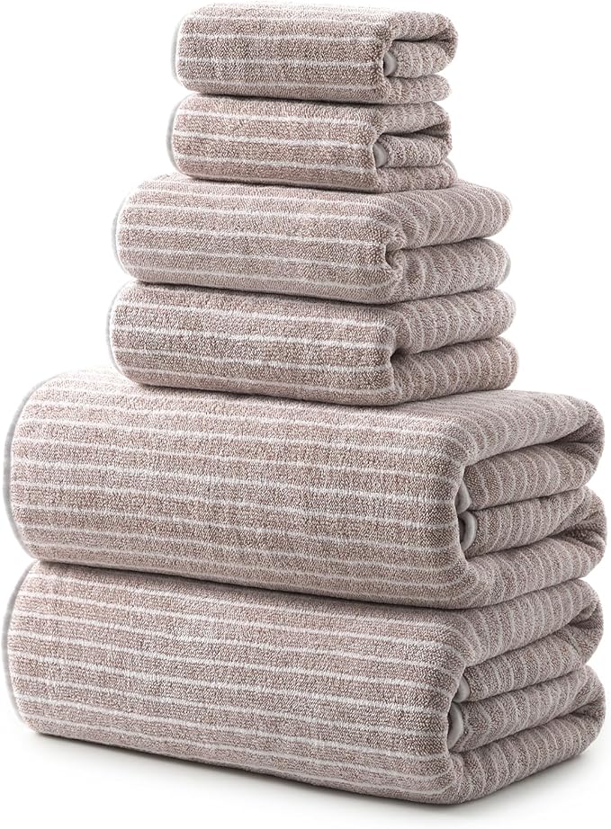 REDKISS Ultra Soft Bath Towels Set of 6 Large 35"x70" | 100% Microfiber, Highly Absorbent & Quick Dry | Taupe Towels for Bathroom, Spa, Gym | 2 Bath, 2 Hand, 2 Washcloths