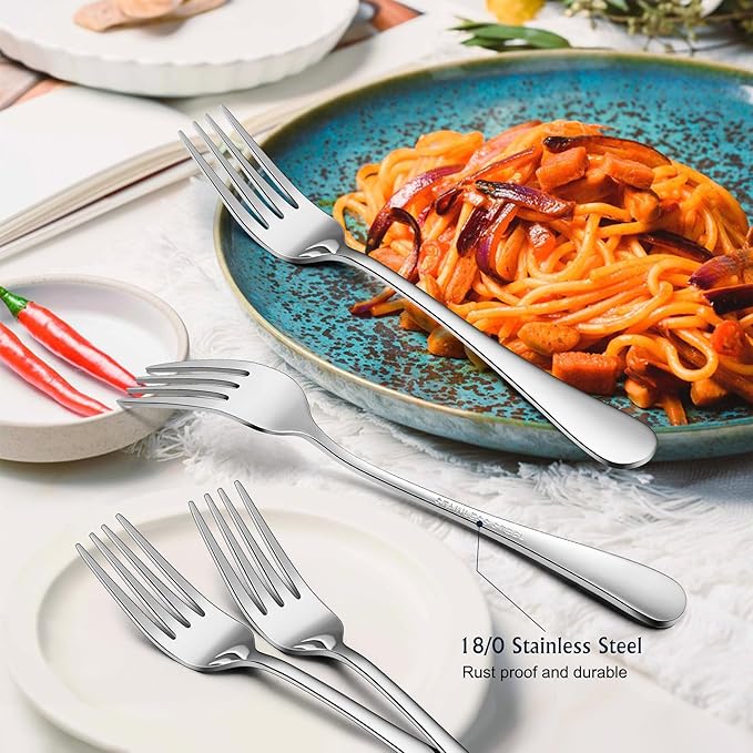 E-far Forks, Spoons and Knives Set for 8, 24 Pieces Stainless Steel Silverware, Food Grade Flatware Cutlery for Home Kitchen Restaurant, Mirror Finish, Dishwasher Safe