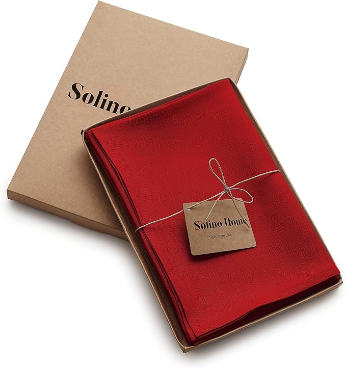 Solino Home Red Linen Napkins Set of 6-100% Pure Linen Cloth Washable Dinner Napkins 20 x 20 Inch for Valentines, Holiday, Winter, New Year - Fete