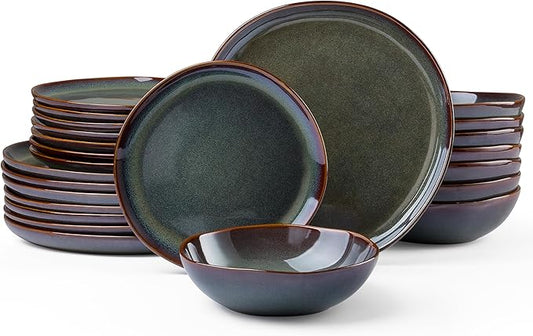 HaWare Dinnerware Sets, 24-Piece Stoneware Plates and Bowls Set, Dish Set for 8, Ceramic Dishware for Home Restaurant, Chip and Scratch Resistant, Microwave and Dishwasher Safe, Reactive Moss Green