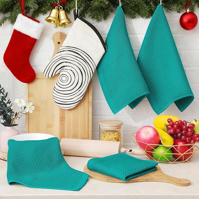 Homaxy 100% Cotton Waffle Weave Kitchen Dish Cloths, Ultra Soft Absorbent Quick Drying Dish Towels, 12 x 12 Inches, 8-Pack, Teal