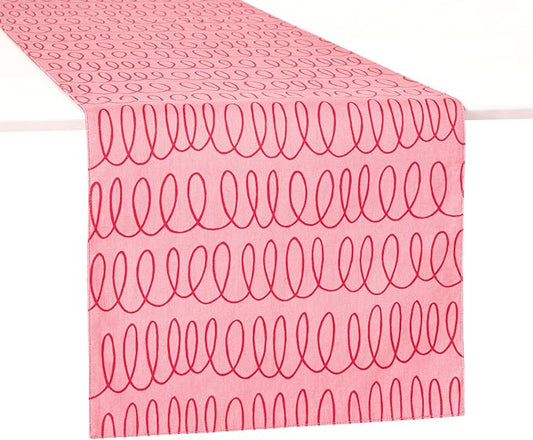 Kate Spade New York in The Loop & Joy Dot Reversible Table Runner, 100% Cotton, Machine Washable, Rose Pink/Red, 15"x72"