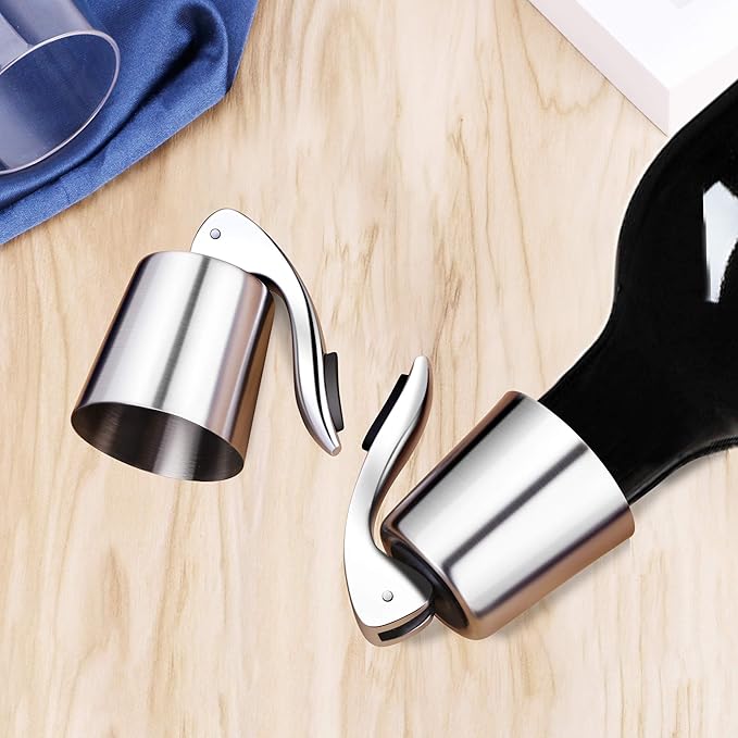 Wine Stoppers Set of 2 - Stainless Steel Wine Bottle Stopper with Silicone Seal, Reusable Beverage Preserver, Freshness Keeper, Premium Bottle Sealers, Ideal Wine Saver Accessory Gift Set