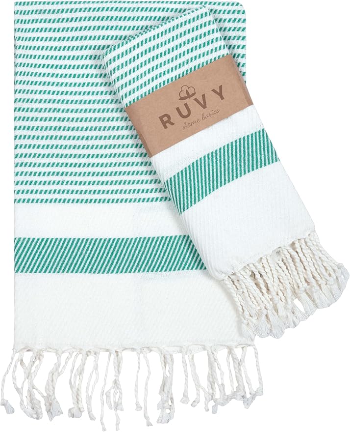 Ruvy Home Basics Turkish Hand Towels for Bathroom Set of 4 | 18"x40", Cotton | Decorative Towel for Bathroom, Kitchen, Dishcloth, Tea, Yoga, Face, Gym - Green