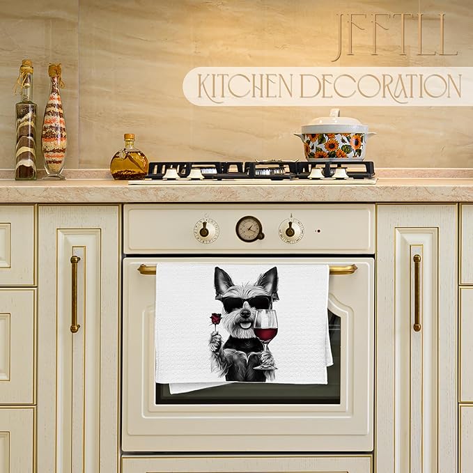 Funny Yorkshire Terrier Wine Kitchen Towels, Yorkshire Terrier Yorkie Gifts Dish Tea Towels for Kitchen Decor, Dog Lover Gift, Bar Towel for Bartender Kitchen, Wine Lover Gift, 16x24 Inch