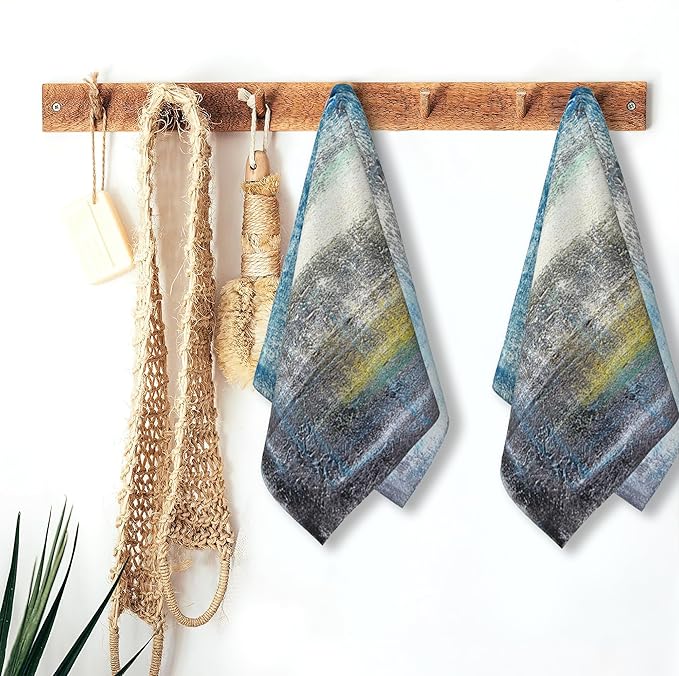 Hand Towel Set of 2,Teal and Yellow Abstract Art Painting Decorative Bathroom Towels Soft Face Washcloths Fingertip Towels for Kitchen Gym Hotel Spa 28 x 14 Inch