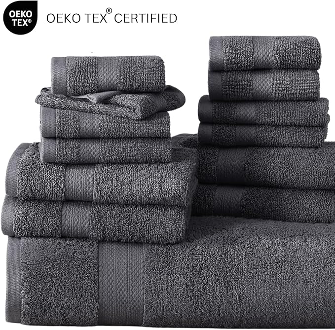 LANE LINEN 100% Cotton Luxury Bath Towel Set - 16 Pieces - Ring Spun, Super Soft & Highly Absorbent - 4 Bath, 8 Washcloths, 4 Hand Towels for Bathroom - Holds Well After Multiple Washes - Cool Grey