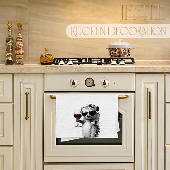 Funny Hedgehog Kitchen Towels, Hedgehog Gifts Dish Tea Towel, Bar Towels for Bartender, Wine Lover Gift, 16x24 Inch