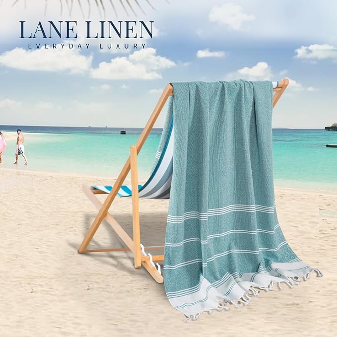 LANE LINEN Pool Towels, Turkish Beach Towels Oversized Set of 6, Pre-Washed,No Shrink, Quick Dry Travel Towel,Stylish Beach Towel for Women, Absorbent & Sand Free Towel, 39"x71"