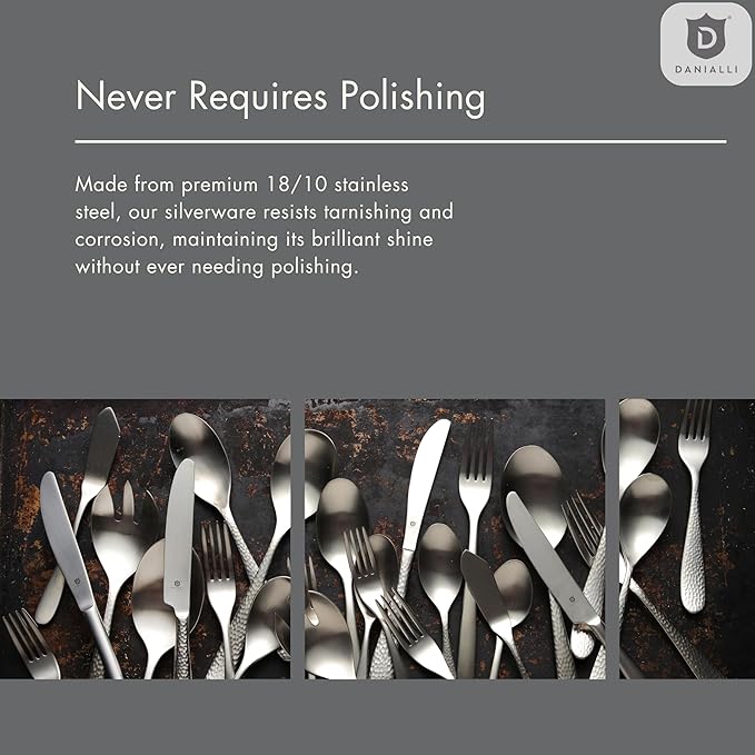 Modern Silverware Set, 18/10 Stainless Steel Flatware, Mirror Finish, Dishwasher Safe, Elegant Cutlery for Home and Dining, Built to Last (40-Piece, Razzoli)