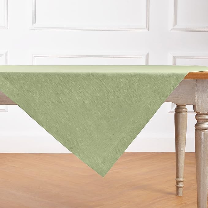 Solino Home Linen Cloth Tablecloth 52 x 52 Inch - 100% Pure Linen Chambray Olive Square Tablecloth - Athena, Machine Washable Table Throw for Christmas, New Year
