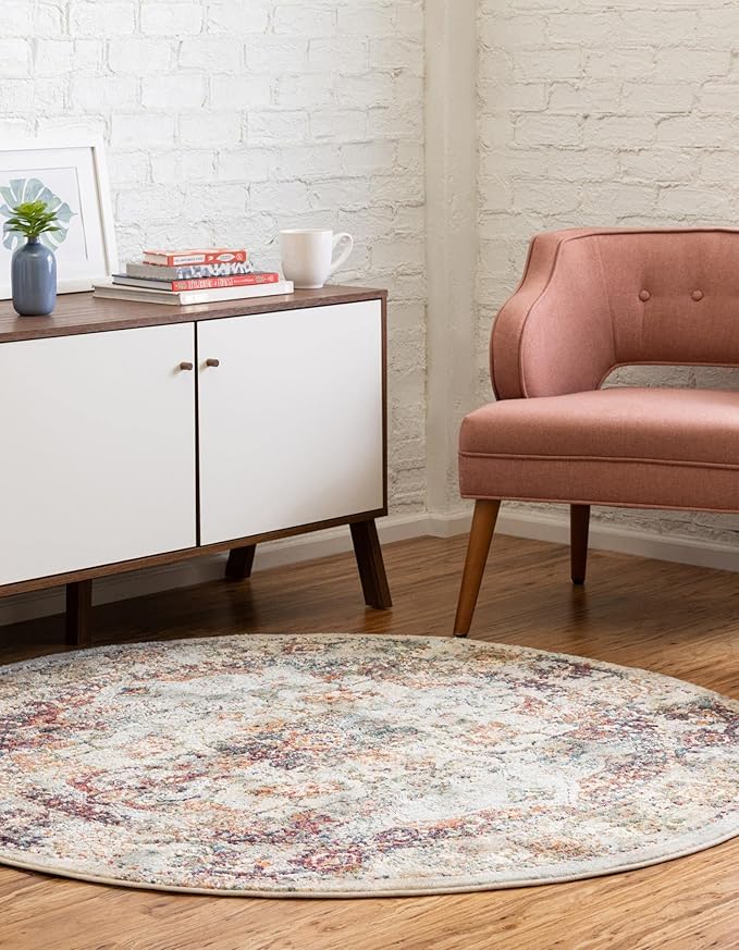 Unique Loom Isabella Collection Area Rug - Adjani (7' 10" Round, Ivory/ Beige)