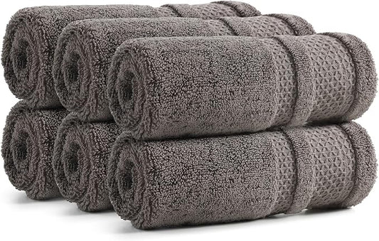 REDKISS Luxury Washcloths for Showering, 13x13 inch, 100% Cotton Premium Wash Cloths Set of 6, Super Soft and Highly Absorbent Face Towels for Bathroom, Spa, Gym and Hotel, Brown