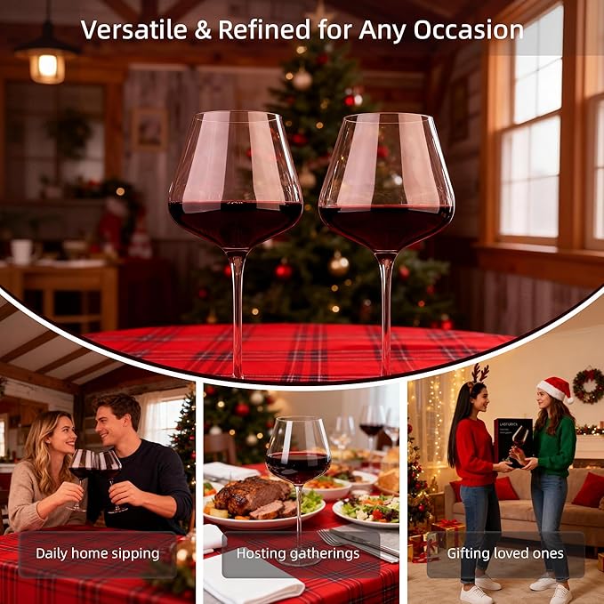 Wine Glasses Set of 4, 18OZ Large Crystal Red Wine Glasses, Hand Blown Vintage Wine Glasses with Thin Rim, Large Bowl, Long Stem, Gifts for Christmas, Housewarming, Birthday