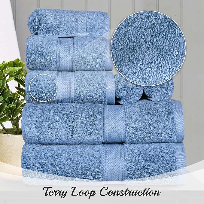 Superior Egyptian Cotton Pile 3 Piece Towel Set, Includes 1 Bath, 1 Hand, 1 Face Towel/Washcloth, Ultra Soft Luxury Towels, Thick Plush Essentials, Guest Bath, Spa, Hotel Bathroom, Denim Blue