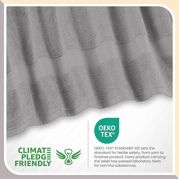 6-Piece Luxury 100% Cotton Towel Set | Quick Dry | Super Absorbent | Super Soft 100% Ringspun Cotton Towels | 2 Bath Towels | 2 Hand Towels | 2 Wash Cloths | Silver