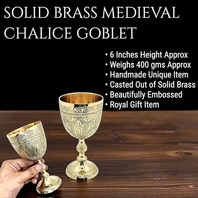 Chalice Goblet Solid Brass | Vintage Golden Roman Cup Drinking Wine Glass | Vintage Chalice Wine Cups of King Medieval Gift (Brass Goblet) x 1 Pc
