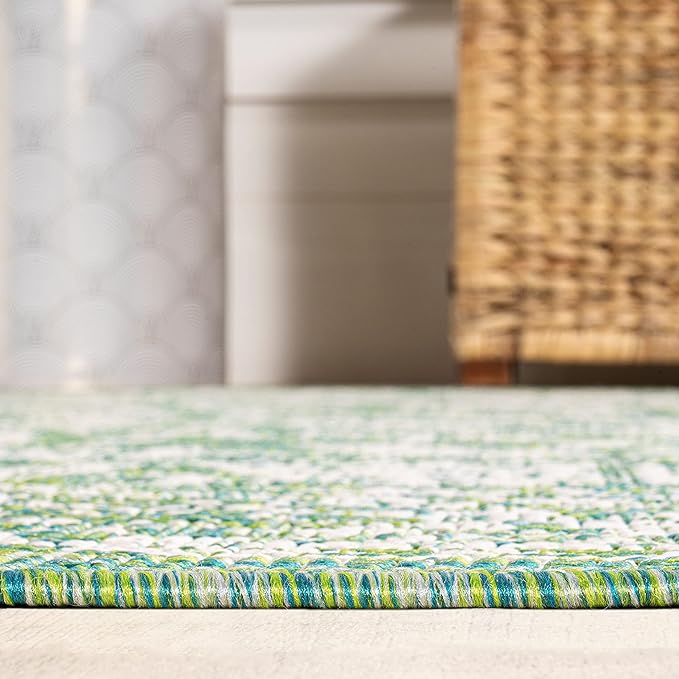 JONATHAN Y Weave Floral Indoor Outdoor Area Rug 9X12 Cream/Green, Tela Bohemian Textured for Backyard, Patio, Porch, Easy-Cleaning, High Traffic, Pet-Friendly, Non-Shedding (SMB100F-9)
