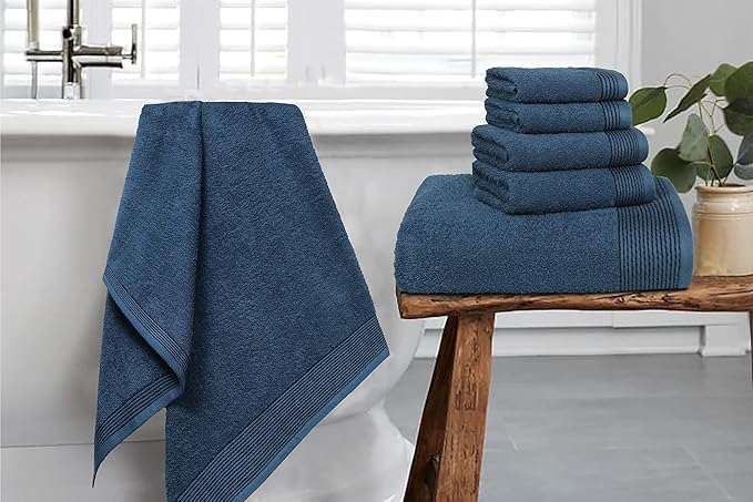 Belizzi Home 100% Cotton Ultra Soft 6 Pack Towel Set, Contains 2 Bath Towels 28x55 inchs, 2 Hand Towels 16x24 inchs & 2 Washcloths 12x12 inchs, Compact Lightweight & Highly Absorbant - Mineral Blue